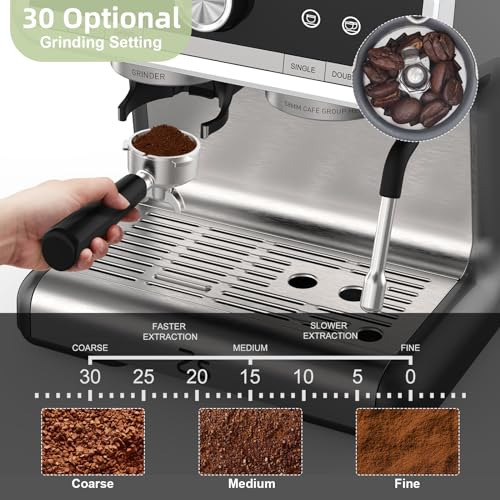 Cafetera Garvee Espresso Con Molinillo, 20 Bar, Semiautomáti