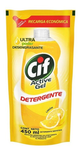 Detergente Cif Concentrado Active Gel Limon Doy Pack X 450ml