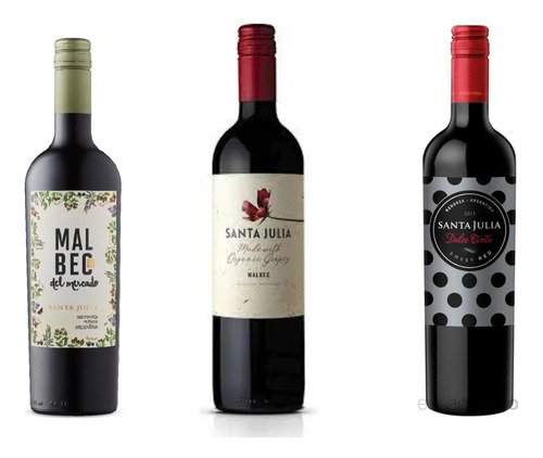 Imagen 1 de 6 de Santa Julia Combo X3 Organico Malbec, Del Mercado Y Dulce