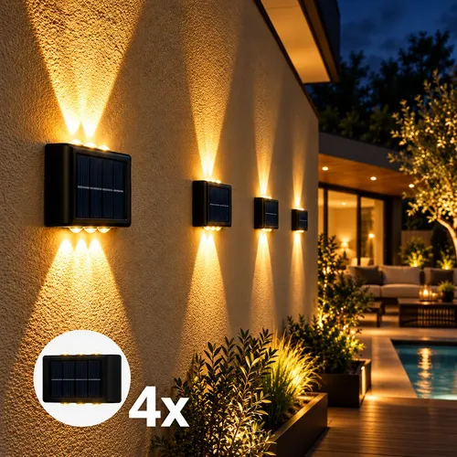 Kit 4 Arandela Solar Luminária Led Parede Externa Jardim 127/220v Preto