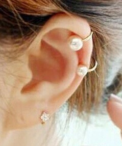 Earcuff Solitario Zarcillo Perla Doble Fashion Mujer