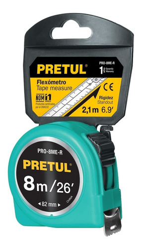 Flexómetro  8 Metros Cinta 25 Mm Verde Pretul 29999