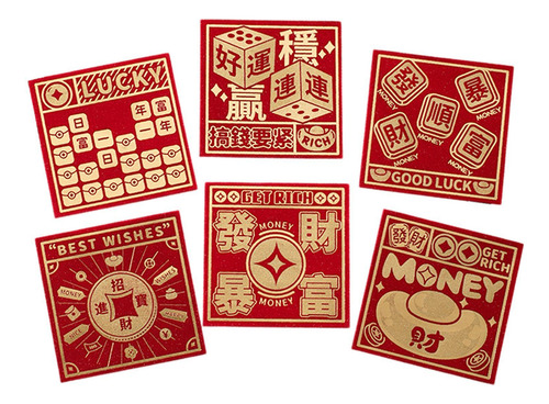 6 Sobres Rojos Chinos Hong Bao, Fáciles De Usar, Estilo B