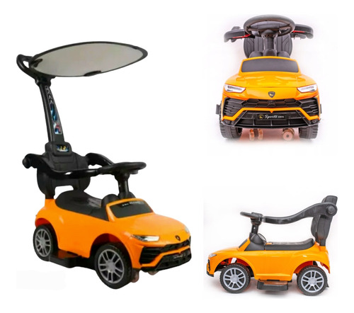 Carro Montable Lambo 3en1 Ruedas 360° Parasol Luces Musica