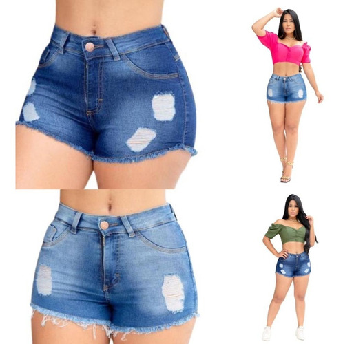 Shorts Jeans Feminina Cintura Alta Clochard Elastano