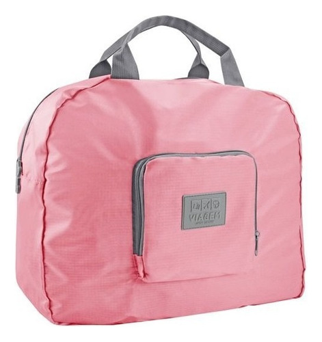 Bolsa De Viagem Dobrável Trapézio Estampa Lisa Cor Rosa Liso