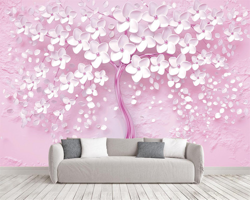 Mural Pared 3d Flor Morada Arte Talla Arbol Decoracion S