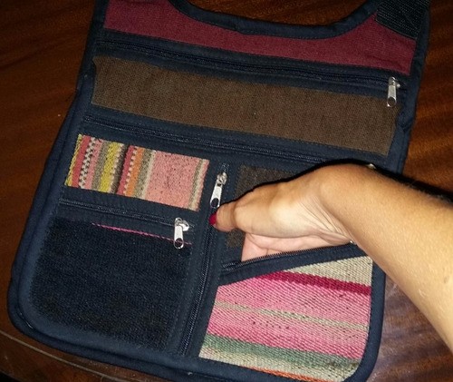 Morral Cartera De Awayo Y Telar Norteño Con Tapa 6 Bolsillos