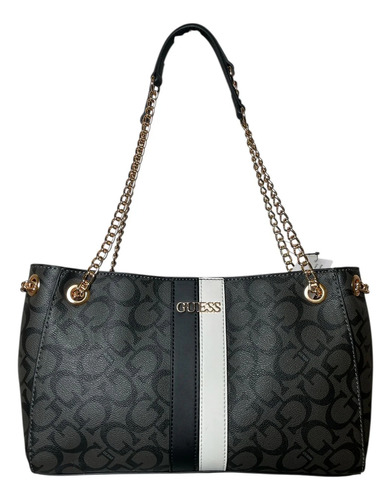 Bolsa Guess Monograma Original Gris Oscuro Monograma Dorado Negro