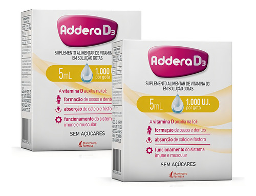 Kit 2 Vitamina D Addera D3 1.000ui Solução Em Gotas Com 5ml Vitamina