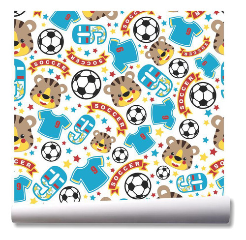 Papel De Parede Futebol Tigre Infantil Kit 02 Rolos A123