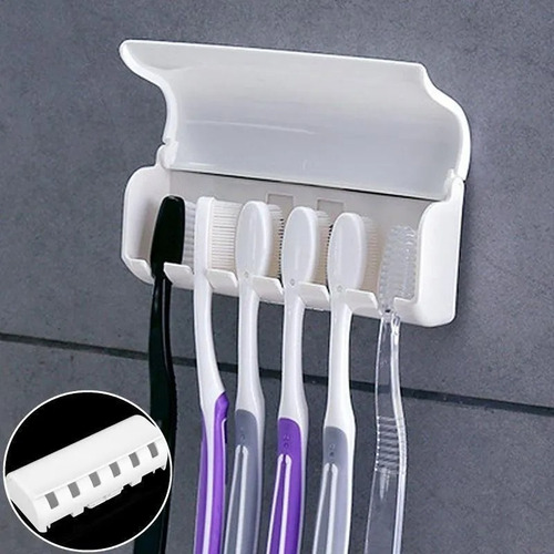 Porta Cepillo Dientes Blanco Para 6 Cepillos Con Ventosa 