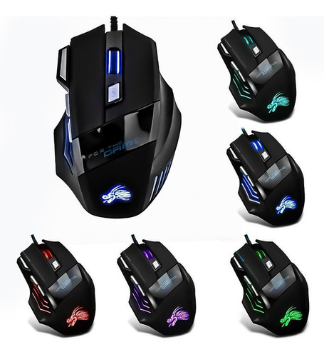 Mouse Multicolor Led Luz 7 Botón 2400dpi Gamer C/cable Otec