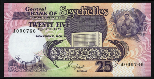Seychelles 25 Rupias Año 1989 Número Serie Bajo Sin Circular
