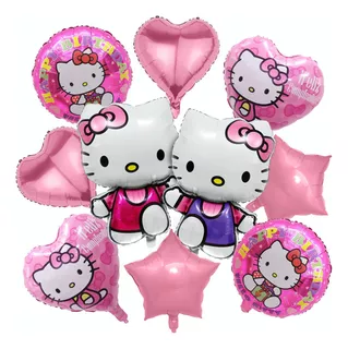 Kit 10 Globos Para Hello Kitty Decoración Cumpleaños Fiesta