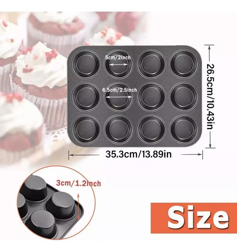Molde Antiadherente Para Cupcake + 12 Capacillos De Silicona