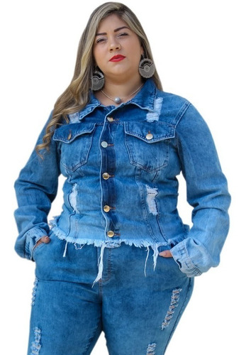 Jaqueta Jeans Feminino Plus Size Destroyed G1 Ao G4 Ate 60