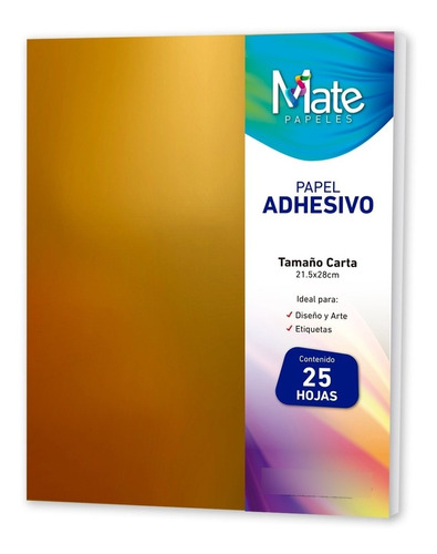 Mate | Papel Adhesivo Dorado | Tamaño Carta | 25 Hojas