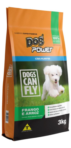 Ração Dog Power Dogs Can Fly Frango E Arroz Cães Filhote 3kg