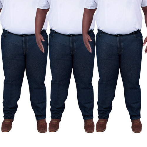 Kit 3 Calças Jeans Trabalho Masculina Plus Size Algodão