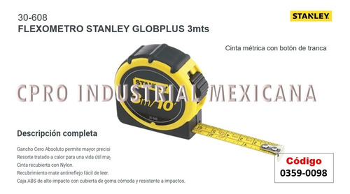 Flexometro Stanley Globplus 3mts Modelo 30-608 S