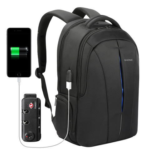 Mochila Anti Robo Gadnic Notebook Con Usb Y Funda Lluvia