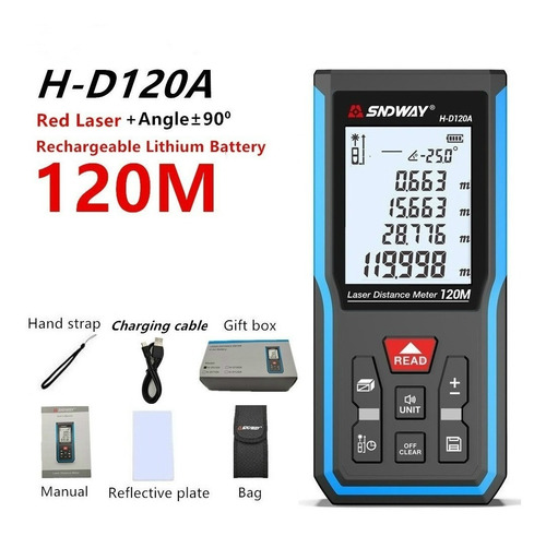Distanciómetro Laser A 120m, Nivel Electrónico Sndway D120a