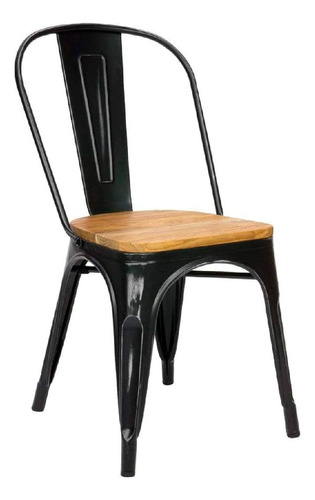 Silla Tolix Metálica Vintage Asiento En Madera  Color de la estructura de la silla Negro