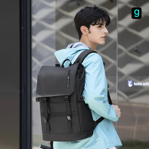 Mochila de viaje expandible Mark Ryden, color negro liso, 15,6 puertos USB