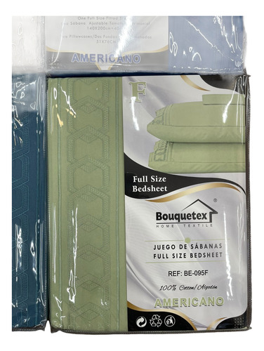 Juego De Sábanas Twin Bouquetex Bordado 3200 Hilos Americano Verde Liso