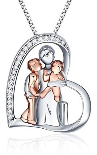 Imagen 1 de 6 de Collar Plata 925 Mama Y Dos Hijos Baño Oro Rosa Regalo Madre