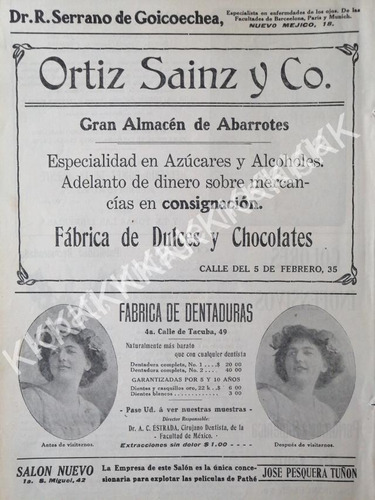 Cartel Retro Tienda Ortiz Sainz & Co. 1912 D.f. Y Dentaduras