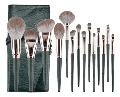 Set 14 Pinceles Y Brochas De Maquillaje + Estuche Premium