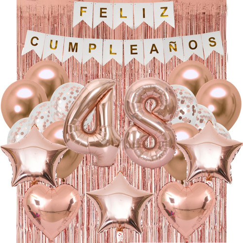 Combo Kit Cumpleaños Fiesta Globos Deco Rosa Gold