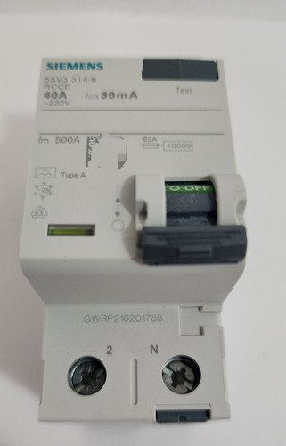 Interruptor diferencial tipo A 2 pólos 40 Amp 30ma Siemens