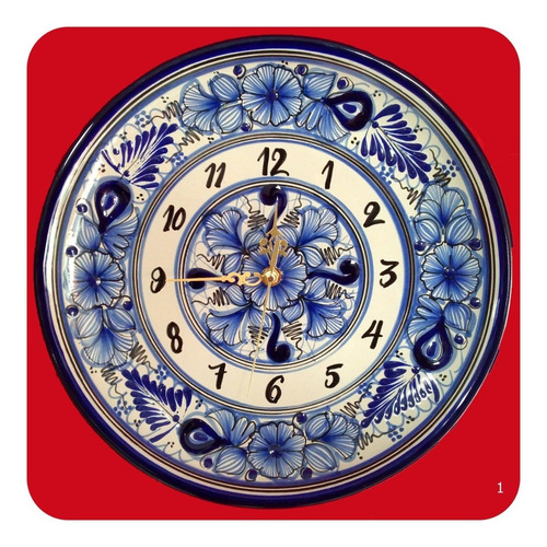 Imagen 2 de 3 de Reloj De Talavera Poblana Redondo Azul 30 Cm Mod 01 Rlj
