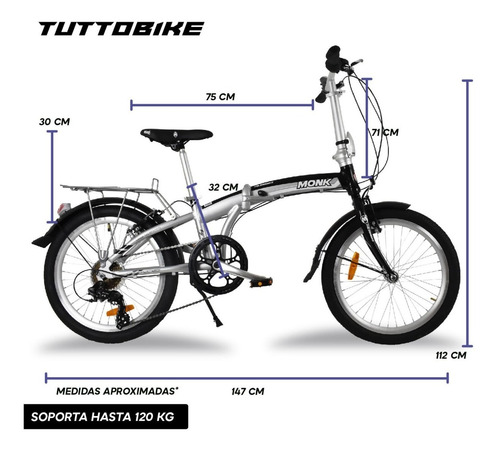 Imagen 5 de 8 de Bicicleta Flink Plegable/alum Rodada-20 7 Velocidades