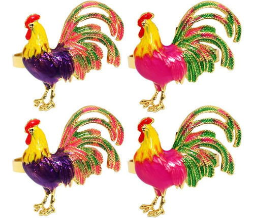 Servilleteros Esmaltados De Pollo, 4 Piezas De Metal Para Se