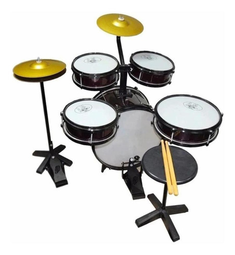 Bateria Criança Infantil Rock Baby Preto Completo + Chimbal