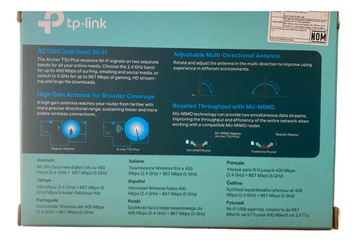 Adaptador Usb Inalambrico Banda Dual Ac1300 Alta Ganancia /v