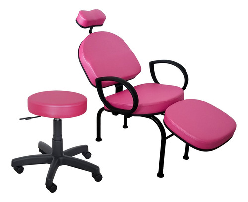 Cadeira Conforty + Mocho Maquiagem Cílios Sobrancelha Pink