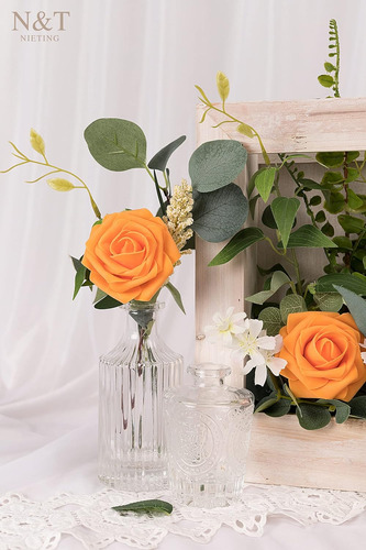 Flores Artificiales, Flores Falsas, Rosas Naranjas Perfectas