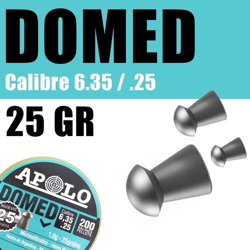 Imagen 3 de 10 de Balines Apolo Domed 6.35 X 200 25 Gr Caza Aire Comprimido
