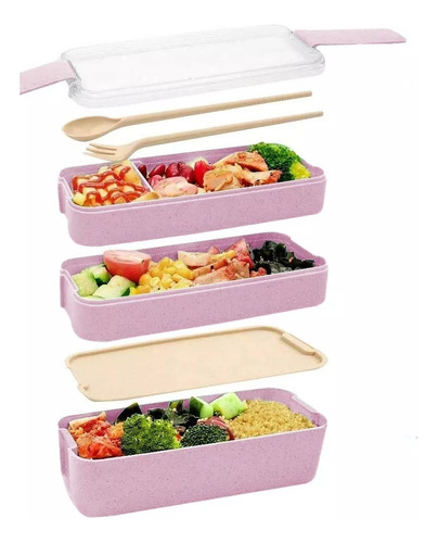 Contenedor Lonchera Box Lunch Divisiones Cubiertos Portatil