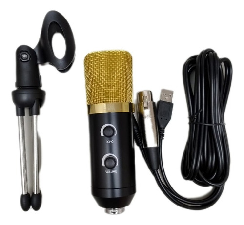 Micrófono Dinámico Profesional Con Cable Color Dorado Kit