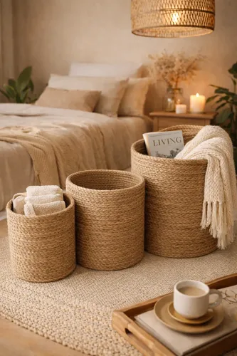3 Cestos Organizador Rusticos Decoração Sala Quarto Liso Palha