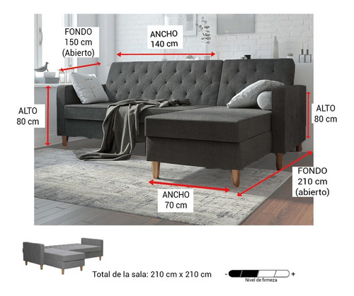 Sala Gemma Lino Gris Izquierda Sofa Sillon Mueble Sala