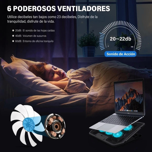 Imagen 6 de 10 de Laptops Bases Enfriador 6 Ventiladores Para 12-17 Usb Dual