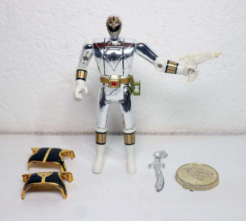 Boneco Power Rangers Branco Metálico Vira Cabeça Completo 2 (Usado)