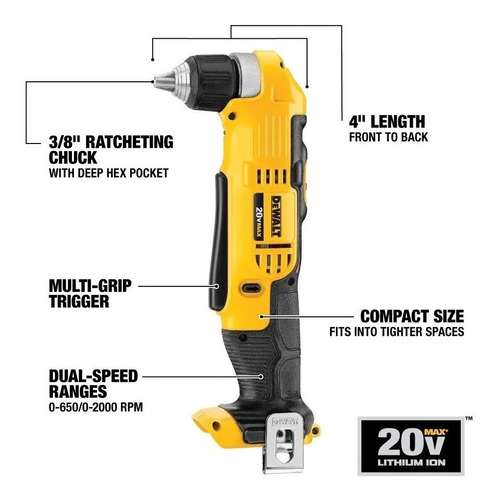 Taladro De Angulo 3/8 20v Max Sin Bateria Dcd740b Dewalt